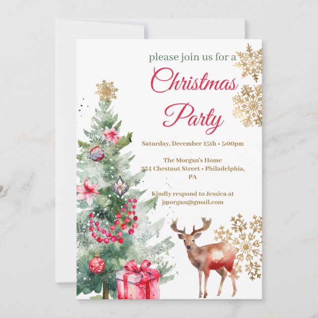 Invitación Navidades Fiesta Red Poinsettia (Anverso)