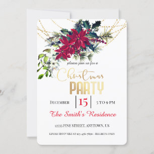 Invitación Navidades Fiesta Red Poinsettia Floral