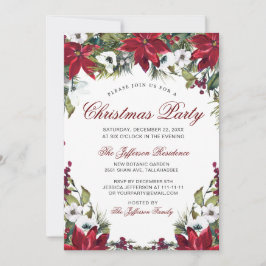Invitación Navidades Fiesta Red Poinsettia Floral acuarela