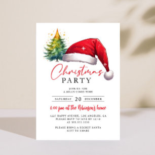 Invitación Navidades Fiesta Red Santa Hat Tree Stars