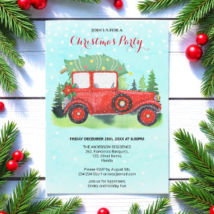 Invitación Navidades Fiesta Red Truck Blue Winter 