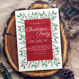 Invitación Navidades Fiesta Red Watercolor Floral