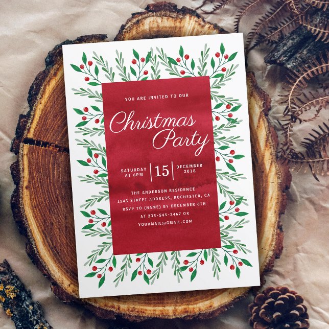 Invitación Navidades Fiesta Red Watercolor Floral (Subido por el creador)