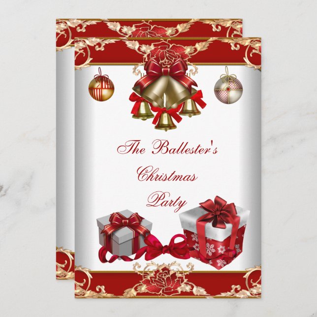 Invitación Navidades Fiesta Red White Gold (Anverso / Reverso)