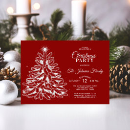 Invitación NAVIDADES FIESTA Red White Stars Pine Tree