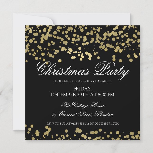 Invitación Navidades Fiesta Relieve metalizado dorado Confett (Anverso)