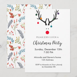 Invitación Navidades fiesta reno rojo blanco moderno