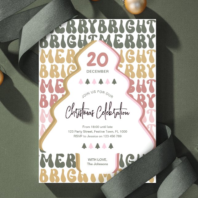 Invitación Navidades Fiesta Retro Groovy Colorful Festive (Embrace the retro charm with this fun colorful Christmas party invite design)