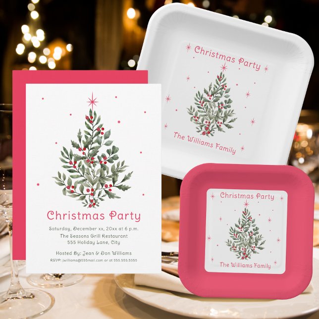 Invitación Navidades Fiesta Rojo y Blanco (Christmas Tree Party Red and White)