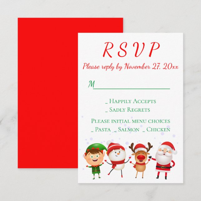 Invitación Navidades Fiesta RSVP Red Green Santa Holiday (Anverso / Reverso)