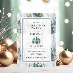 Invitación Navidades Fiesta Rustic Pine Trees Verde Profundo