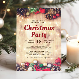 Invitación Navidades Fiesta Rustic String ilumina los tonos d