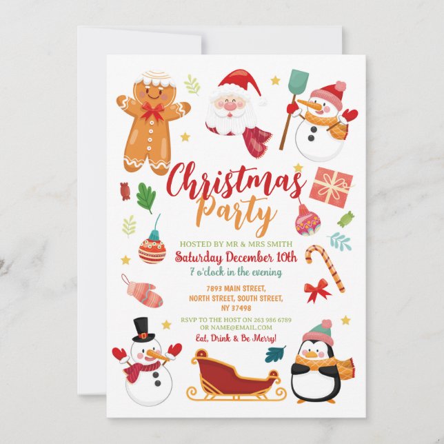 Invitación Navidades Fiesta Santa Gingerbread Snowman Fun (Anverso)