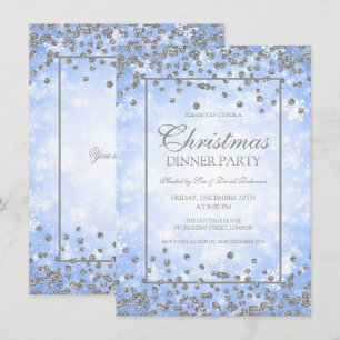 Invitación Navidades Fiesta Silver Purpurina Blue Winder Wond