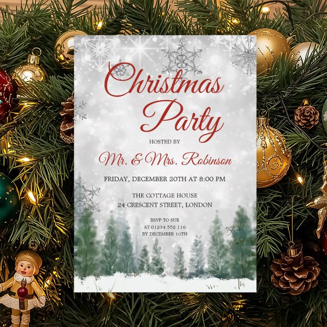 Invitación Navidades Fiesta Silver Winter Wonderland (Christmas Party Silver Winter Wonderland Invitation)