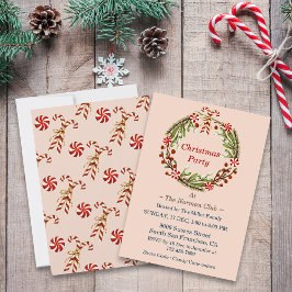 Invitación Navidades Fiesta Simple Wreath Candy Canes