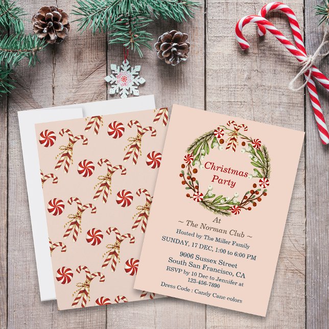Invitación Navidades Fiesta Simple Wreath Candy Canes (Subido por el creador)