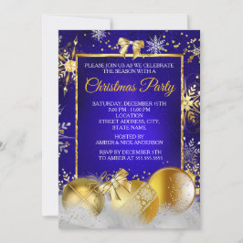 Invitación Navidades Fiesta Snowflake Royal Blue Gold Bauble