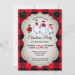 Invitación Navidades Fiesta Snowman patinando búfalo<br><div class="desc">Esta encantadora invitación del Partido de los Navidades incluye a una familia de hombres de nieve patinando juntos en un fondo beige bordeado por búfalos rojos y negros cubiertos de nieve en caída. Diseñado por la artista ©Susan Coffey.</div>