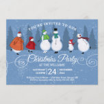 Invitación Navidades Fiesta Snowman patinando pinos<br><div class="desc">Esta rústica invitación del Partido de los Navidades incluye a familias de hombres de nieve patinando juntas en un fondo azul de pinos y caída de nieve. Personalice todos los detalles de su fiesta de vacaciones. Diseñado por los artistas ©Tim Coffey y Susan Coffey.</div>