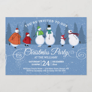 Invitación Navidades Fiesta Snowman patinando pinos