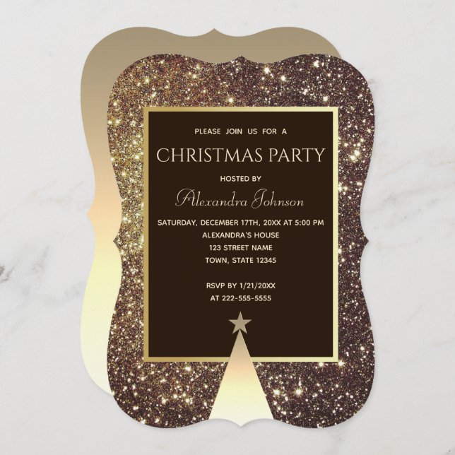 Invitación Navidades Fiesta Sparkle Gold (Anverso / Reverso)