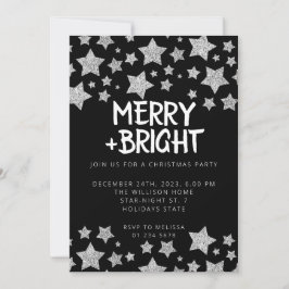 Invitación Navidades fiesta Sparkle Stars Merry negro brillan
