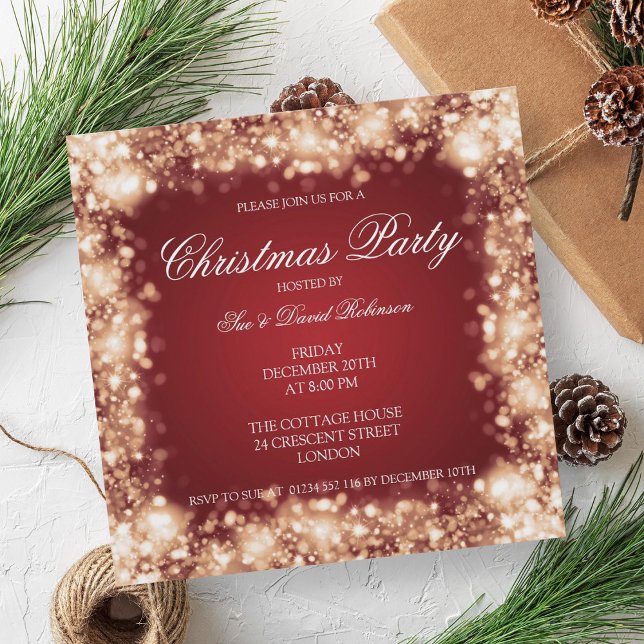 Invitación Navidades Fiesta Sparkling Lights Gold (Christmas Party Sparkling Lights Gold Invitation)