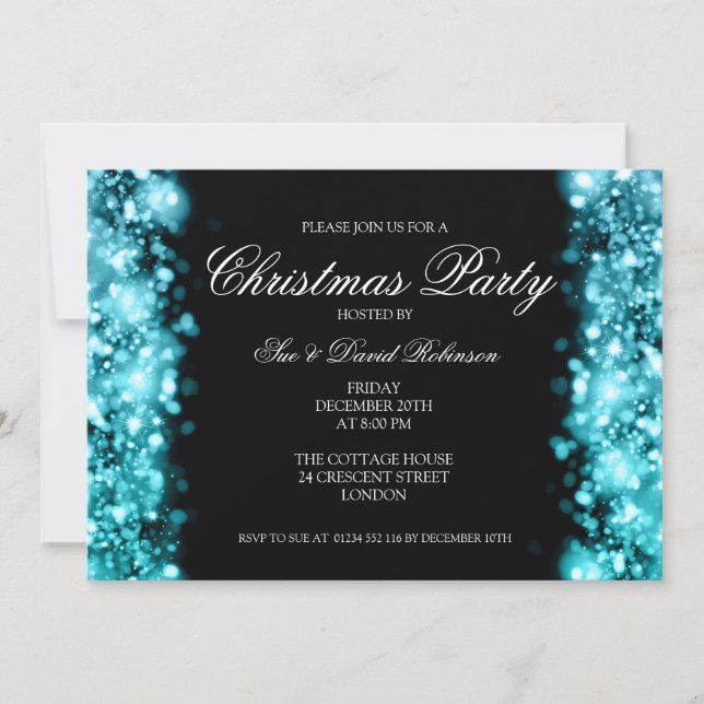 Invitación Navidades Fiesta Sparkling Luces Turquesa (Anverso)