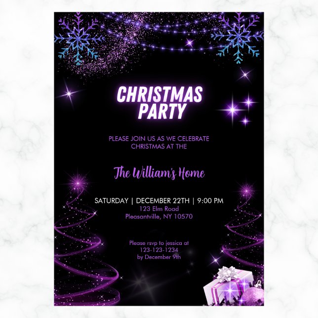 Invitación Navidades Fiesta Sparkling Trees | Estrellas de co (Subido por el creador)