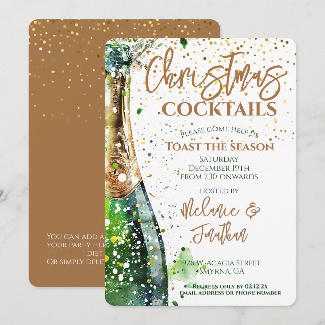 Invitación Navidades Fiesta Tostando La Botella De Torbellino (Anverso / Reverso)