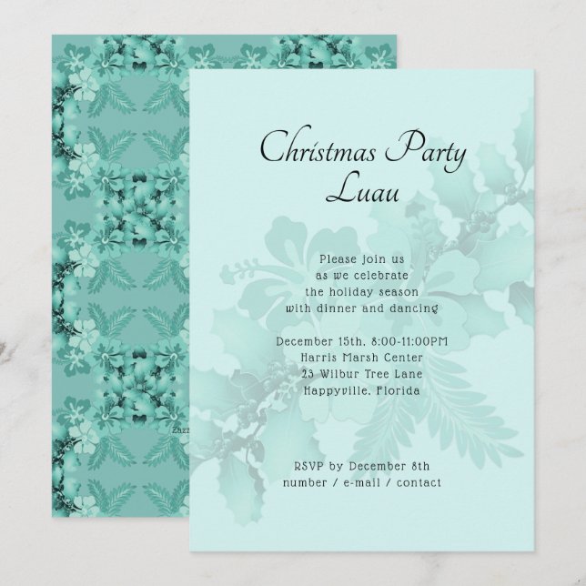 Invitación Navidades Fiesta Tropical Tema Hibiscus Swag (Anverso / Reverso)