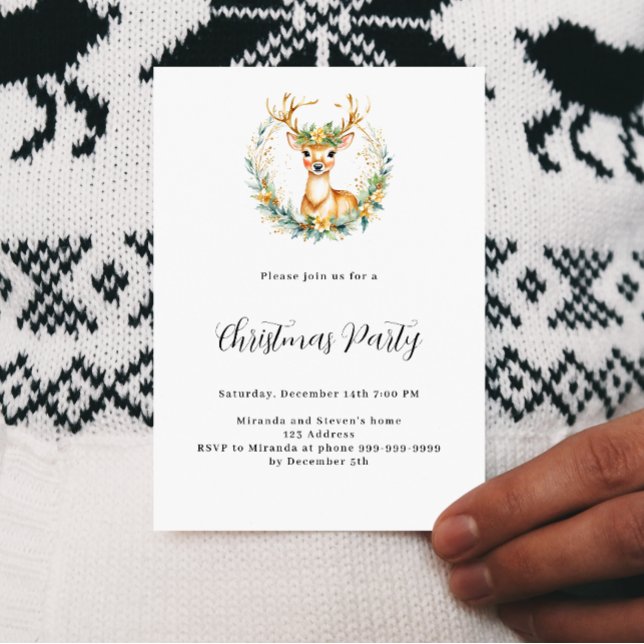 Invitación Navidades fiesta venado verde blanco simple nórdic (Subido por el creador)