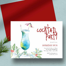 Invitación Navidades Fiesta Watercolor Cóctel tropical