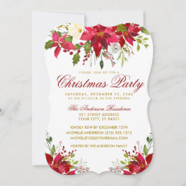 Invitación Navidades Fiesta Watercolor Floral Poinsettia