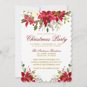 Invitación Navidades Fiesta Watercolor Floral Poinsettia S