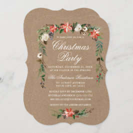 Invitación Navidades Fiesta Watercolor Poinsettia Kraft