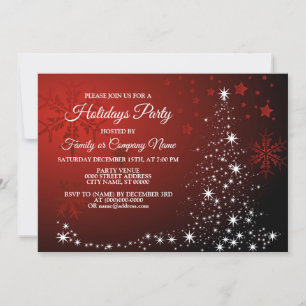Invitación Navidades Fiesta White Stars Tree Copos de nieve r
