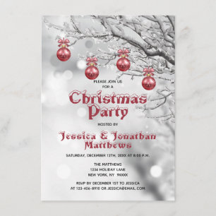 Invitación Navidades Fiesta Winter Wonderland Ornaments Rojos
