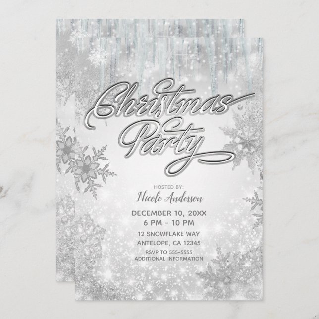 Invitación Navidades Fiesta Winter Wonderland White Snowflake (Anverso / Reverso)