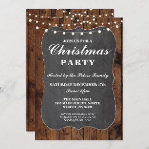 Invitación Navidades Fiesta Wood Rustic Chalk Dinner Day
