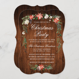 Invitación Navidades Fiesta Wood Watercolor Poinsettia