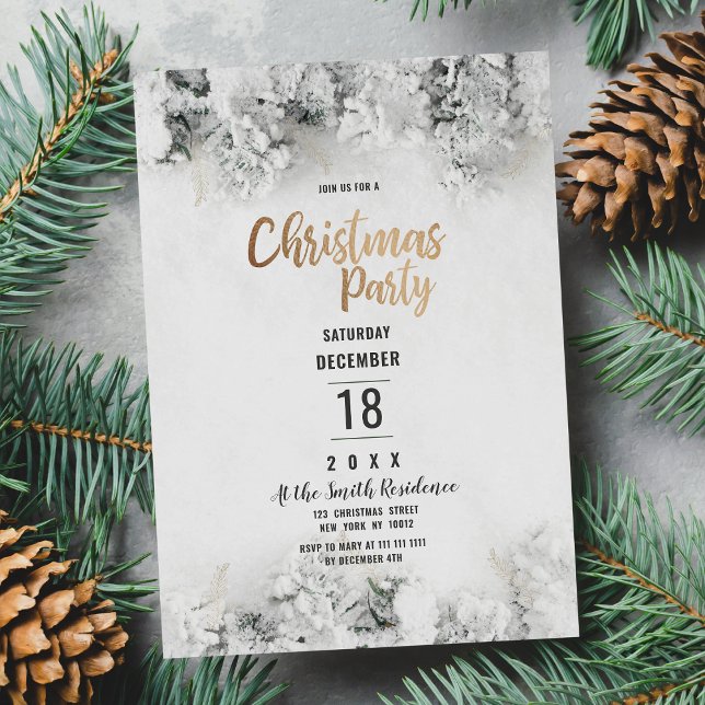 Invitación Navidades Fiestas de invierno de hojas de nieve gr (Winter white gold gray snow leaves Christmas Party)