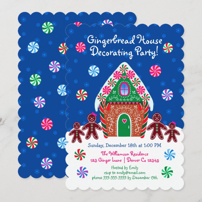 Invitación Navidades Fiestas de la Casa de Gingerbread Cutáne (Anverso / Reverso)