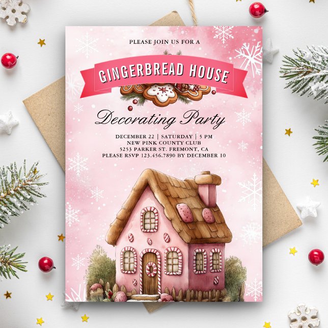 Invitación Navidades Fiestas decoran casa de pan de jengibre  (Subido por el creador)