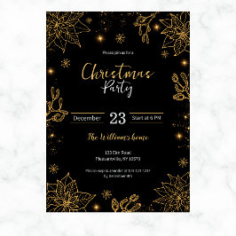Invitación Navidades Fiestas Flores y Estrellas | Negro y oro