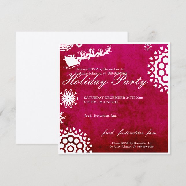 Invitación Navidades Fiestas invitan a Santa y renos (Anverso / Reverso)