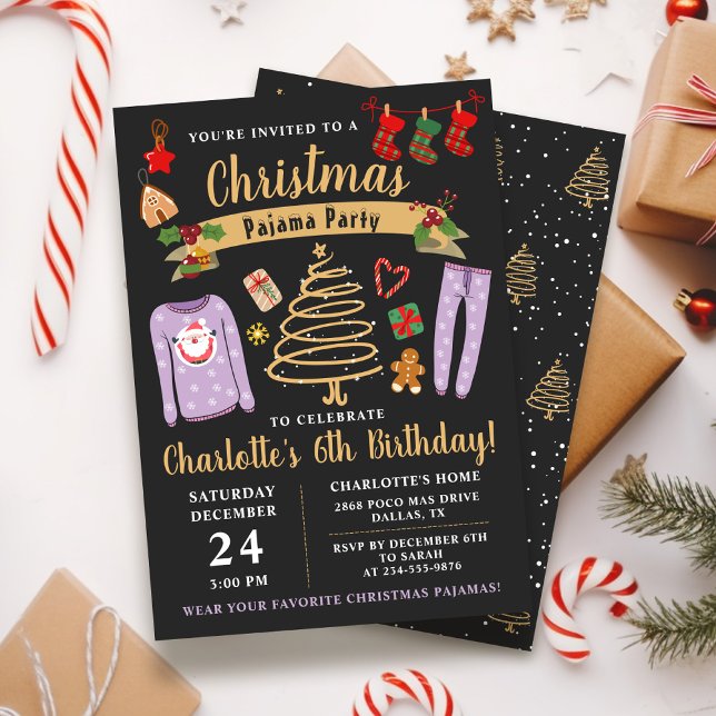 Invitación Navidades Fiestas Pajama Chicas Sleepover Cumpleañ (Subido por el creador)
