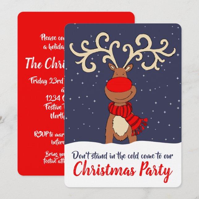 Invitación Navidades fiestas renos invitados (Anverso / Reverso)