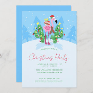 Invitación Navidades Flamingo con Cactus.